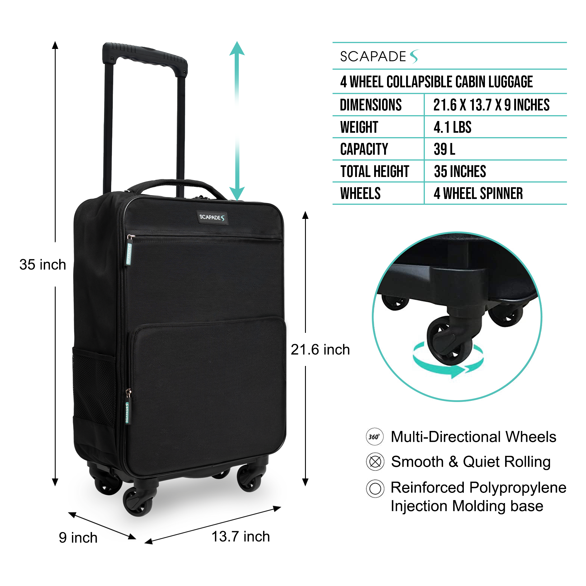Scapade Airslim 4 Wheel Collapsible Cabin Luggage
