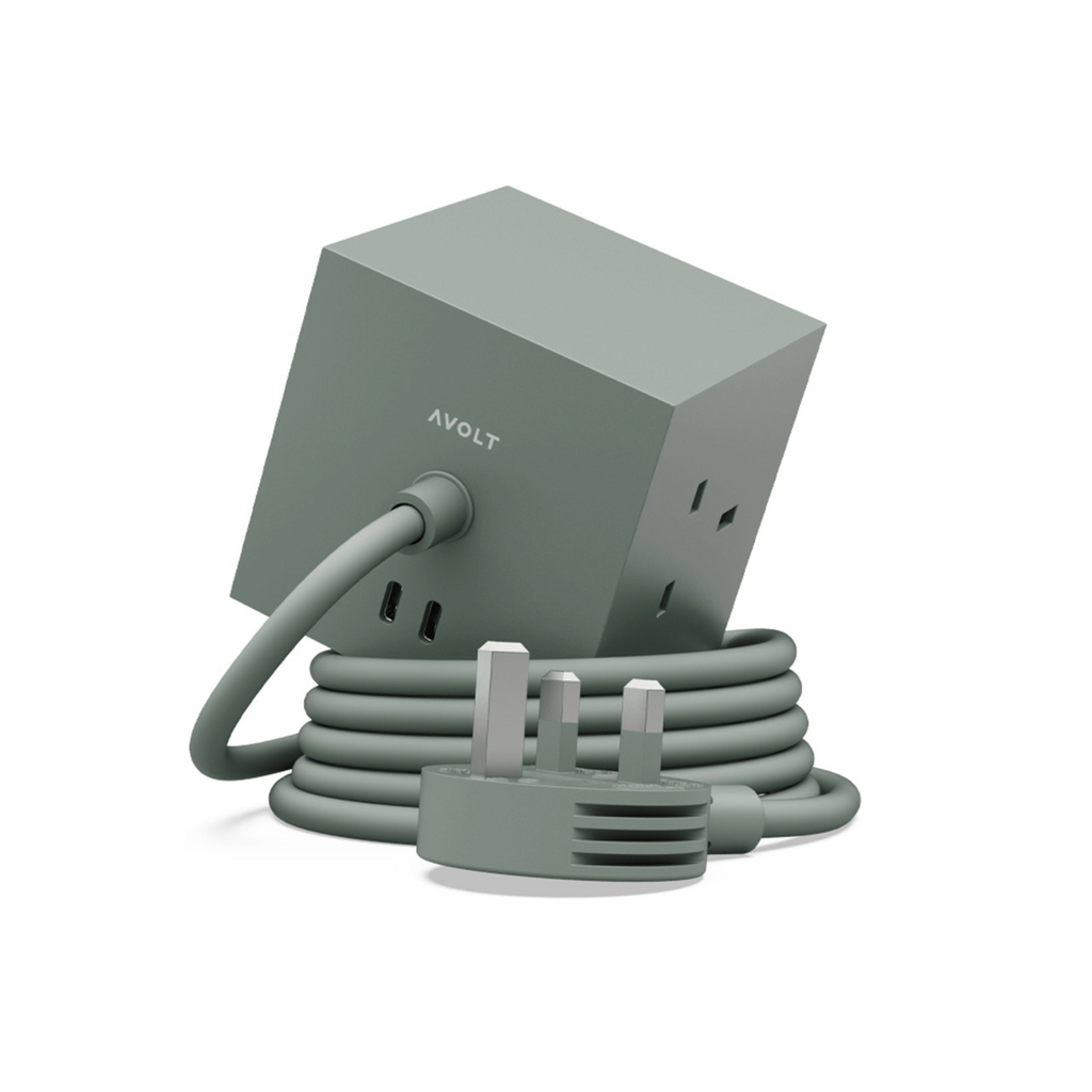 AVOLT Square 1 USB-C Extension Lead (UK) - Oak Green